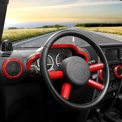 10PCS Full Set Interior Trim Kit Compatible with 2007-2010 Jeep Wrangler JK JKU,Co-Pilot Grab Handle Dashboard Frame Bezel Side Outlet Cover Trim (Red)