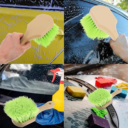 Wheel Rim Tire & Carpet Cleaning Brush Set, Soft & Stiff Bristle Wash Cleaning Supplies Kit for Car All Exterior Surface and Car Interior Cleaning Brush for Car Truck SUV RV Motorcycle (Green)