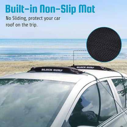 BLOCKSURF Surfboard Roof Rack for Car | Universal Soft Roof Rack for Cars & SUVs | Holds 2-3 Surfboards | Heavy-Duty Straps & Buckles for Highway Speeds | Easy Install & Removal