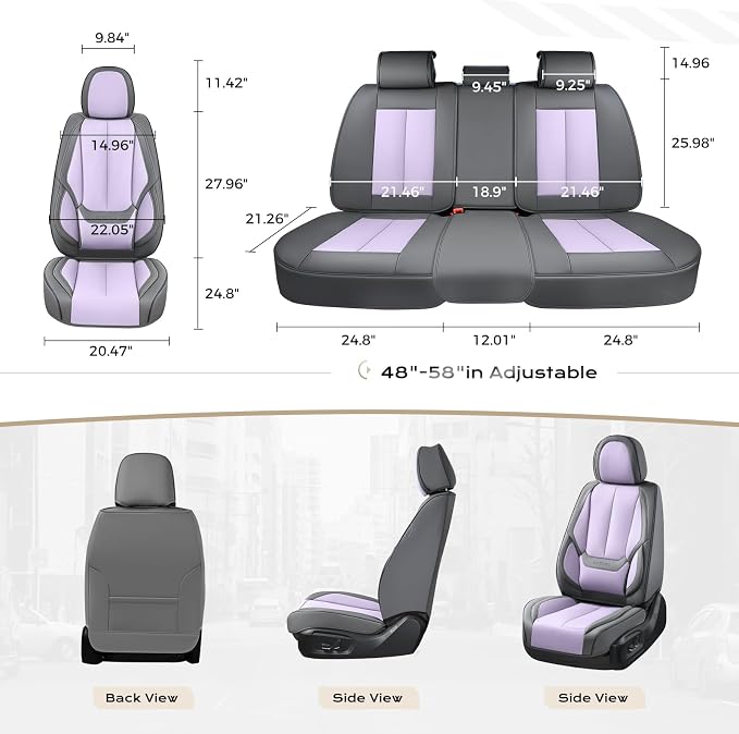 Coverado Seat Covers, Car Seat Covers Full Set, Leather Seat Covers for Cars, Car Seat Protector, Gray Car Seat Covers Front Seats and Back Seats Universal Fit for Most Cars Purple