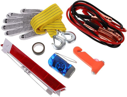 Mikinona 1set Vehicle Tool Kit Multi-Function Automotive Kit for Roadside Assistance Flashlight Tire Pressure Gauge and First Aid Essentials for Cars and Trucks