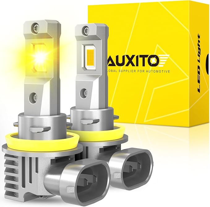 AUXITO H11/H8/H16 LED Fog Light Bulbs or DRL, 3000K Amber Yellow Light, 600% Super Brightness, Fanless Mini Size Fog Lights Replacement for Cars, Play and Plug (Pack of 2)