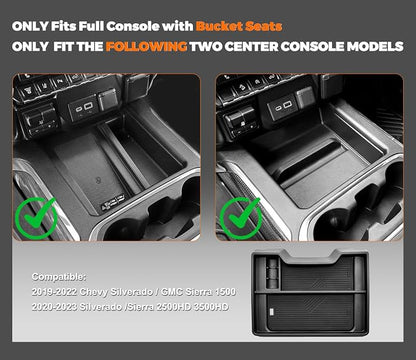 Center Console Organizer with Charger Hole for 2019-2022 Chevy Silverado/GMC Sierra 1500 and 2020-2023 Silverado/GMC Sierra 2500HD 3500HD (Full Console w/Bucket Seats Only)|Keep Clean||No Clutter Up|