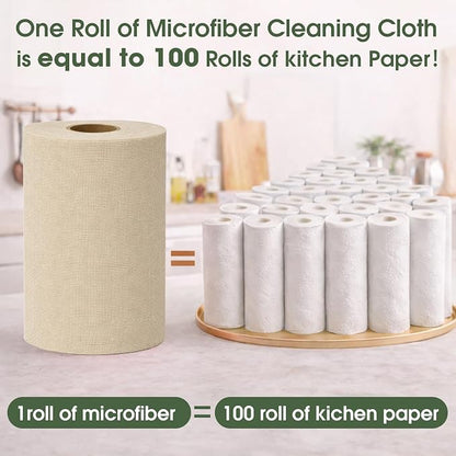 Microfiber Cleaning Cloth Roll - 100 Pack Tear Away Microfiber Paper Towels, Reusable, Washable, Scratch-Free, Kitchen Towels for Car, Home, Kitchen, Glass, Dishes(Desert Gold)
