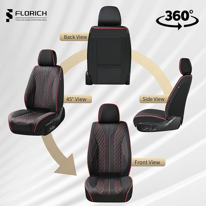 FLORICH Leather Seat Covers Car Seat Cover Front and Rear Seat Cover 5 Seats Automotive Seat Covers Waterproof Seat Covers for Cars Universal Fit for Most Cars SUV Trucks, Black&Red Line