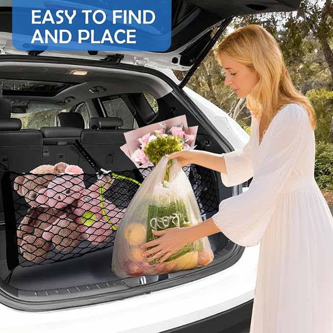 Envelope Style Cargo Net for 2024 2025 2026 Hyundai Santa Fe Accessories, Rear Trunk SUV Mesh Cargo Net, Upgraded 5mm Bungee & Double-Layer Nylon Storage Tailgate Netting Grocery&Tools Organizer