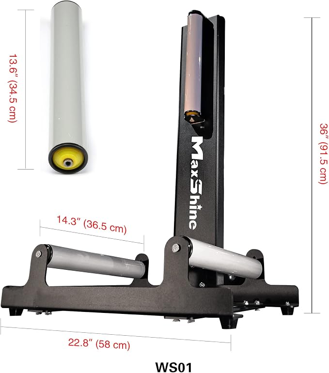 Maxshine Wheel Rim Detailing Rolling Wheel Stand (WS01) - 23”L x 14”W x 36”H, 360° Tire & Rim Detailing, Ceramic Coating, Tire Shine, Wheel Wash & Roller Stand - Black