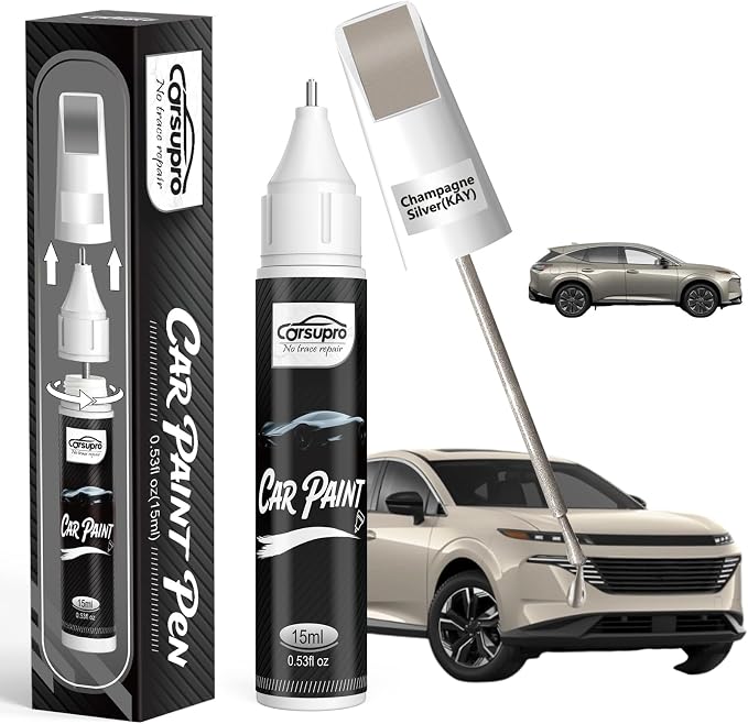 Champagne Silver(KAY) for Nissan Touch Up Paint Pen, 2 in 1 Car Scratch Remover with Pen Tip and Brush, Precise Color Match for Car Paint Scratch Repair, Quickly and Easily Fix Chips and Nicks