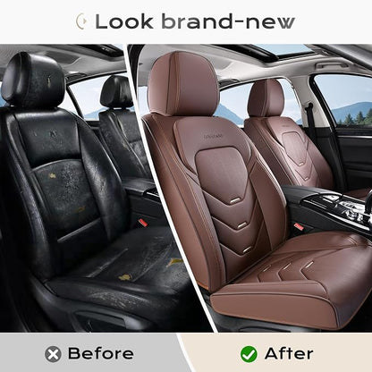 Coverado Car Seat Covers Front Seat, Coffee Front Seat Covers, Leather Seat Cover for Car, Waterproof Car Seat Protector, Automotive Seat Cover, Car Seat Cushion Universal Fit for Most Sedan SUV Truck