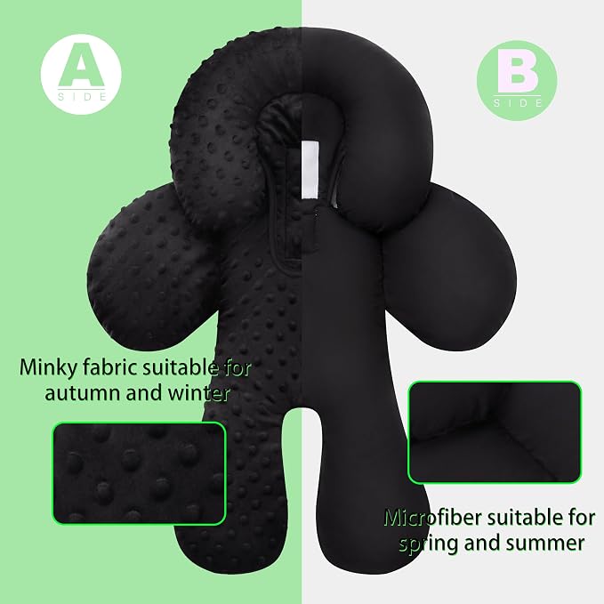Pro Goleem Infant Car Seat Insert, Baby Head Neck Body Support, Soft Minky Newborn Car Seat Strap Pads, 2-in-1 Reversible, Boys and Girls, Black