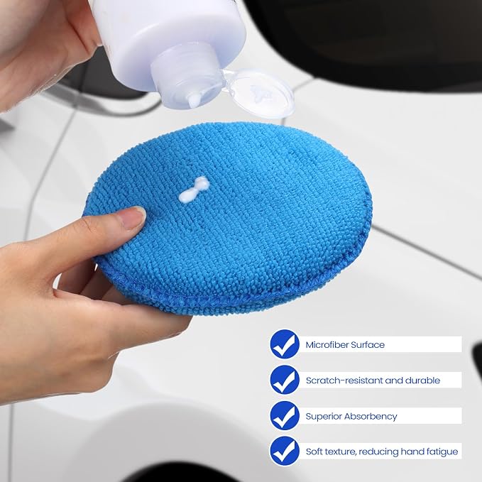 Tallew 50 Pcs Car Wax Microfiber Applicator Pads 5" Diameter Polishing Foam Pads Tire Soft Foam Sponge for Cars Detail Buffing Cleaning Polishing(5 Colors)