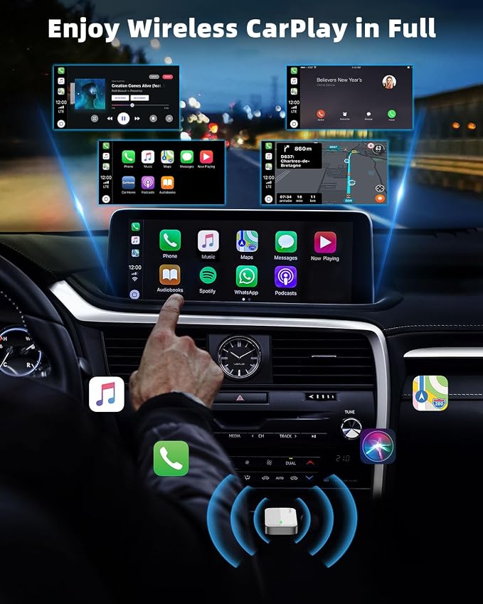 MoKo Wireless CarPlay Adapter for iPhone, 2025 Upgraded Mini Apple CarPlay Adapter, Convert Wired to Wireless, Fast Auto Connect, Stable & Low Latency, for iOS 10+ Cars with Factory CarPlay