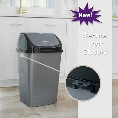 Superio Kitchen Trash Can 13 Gallon with Swing Lid, Plastic Tall Garbage Can Outdoor and Indoor, Large 52 Qt Recycle Bin and Waste Basket for Home, Office, Garage, Patio, Restaraunt (Grey/Black)