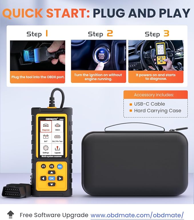 OBD2 Scanner with ABS SRS Transmission, Reset Fault Lights | Check Engine Code Reader with Full OBDII Functions | DLC Pin Test | Battery Voltage Check, Car Diagnostic Tool