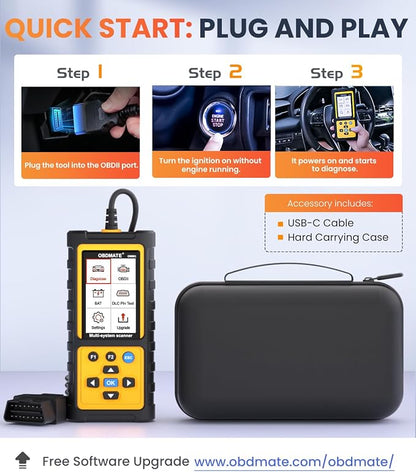 OBD2 Scanner with ABS SRS Transmission, Reset Fault Lights | Check Engine Code Reader with Full OBDII Functions | DLC Pin Test | Battery Voltage Check, Car Diagnostic Tool
