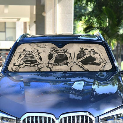 Windshield Sun Shade Shabby Skull Skeletons Front Window Block UV Shades Visor Reflective Retractable for Car SUV Trucks