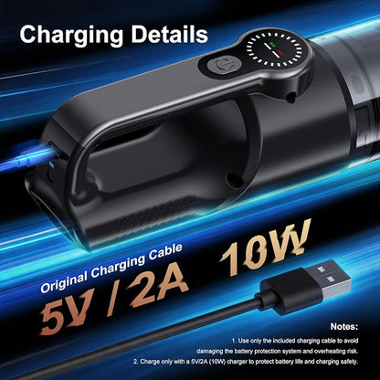 Handheld Vacuum Cordless 2-in-1, 25000PA Powerful Suction Car Vacuum & Blower, Portable Rechargeable Mini Vacuum 80000RPM, 38Min Runtime USB-C for Car Home Office. (Black)