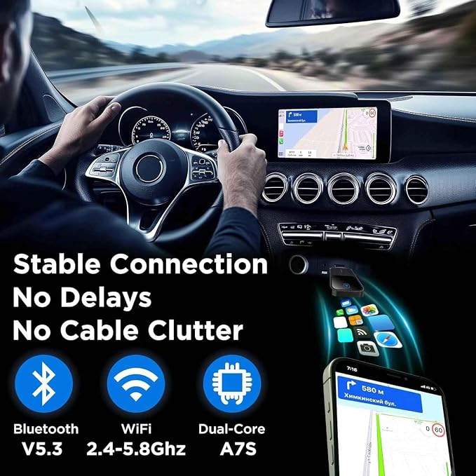Wireless Carplay Adapter for Mitsubishi i‑MiEV 2017, 2-in-1 Car Play Adapter Dongle Plug and Play Android Auto Fast Connection Convert Wired to Wireless,A/Black