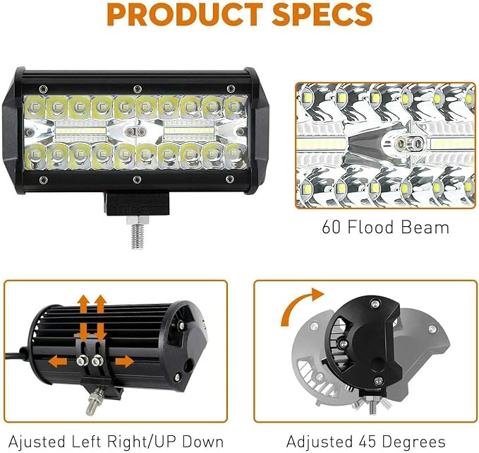 12 Volt led Lights, 7 Inch 120w led Off Road Lights 4 pcs Led Lights Vehicle Accessories for Trucks ATV UTV Tractor Pickup Cart SUV Jeep, 2PCS