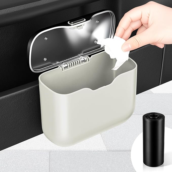 UYYE Car Trash Can, Car Garbage Bin with Lid & Handle - Leak-Proof Mini Trash Can for Car, Truck, SUV - Essential Car Accessories for Organization (White)