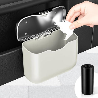 UYYE Car Trash Can, Car Garbage Bin with Lid & Handle - Leak-Proof Mini Trash Can for Car, Truck, SUV - Essential Car Accessories for Organization (White)
