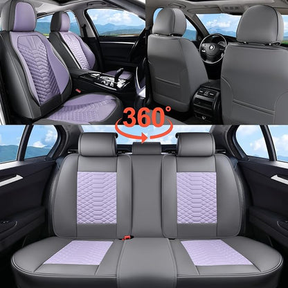Coverado Seat Covers Full Set, Waterproof Nappa Leather Seat Covers for Cars, 5 Seats Universal Car Seat Protectors, Gray and Purple Car Seat Covers Car Seat Cushions Fit for Most Cars (Gray&Purple)