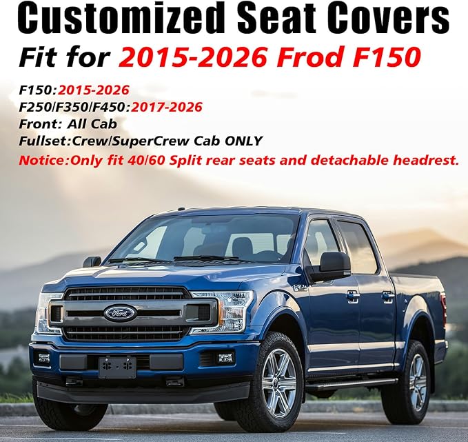 Coverado Front Seat Covers for Ford F150 2015-2026, F250 F350 F450 2017-2026 SuperCrew Crew Cab, Gray Leather Car Seat Covers, Full Coverage