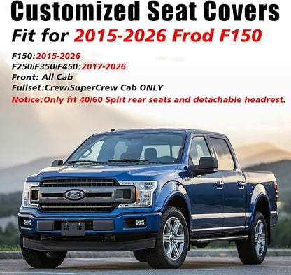 Coverado Front Seat Covers for Ford F150 2015-2026, F250 F350 F450 2017-2026 SuperCrew Crew Cab, Gray Leather Car Seat Covers, Full Coverage