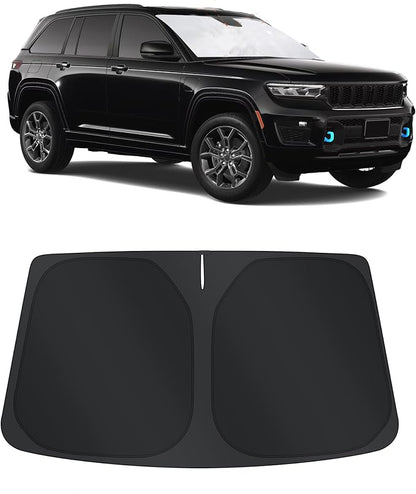TINGLU Sun Shade for Jeep Grand Cherokee 4XE 2024 Accessories Windshield Sun Shade Window Shade UV Rays Protection Sun Visor Cover with Steering Wheel Sunshade Storage Bag