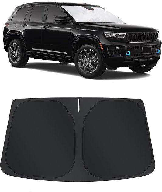 TINGLU Sun Shade for Jeep Grand Cherokee 4XE 2024 Accessories Windshield Sun Shade Window Shade UV Rays Protection Sun Visor Cover with Steering Wheel Sunshade Storage Bag
