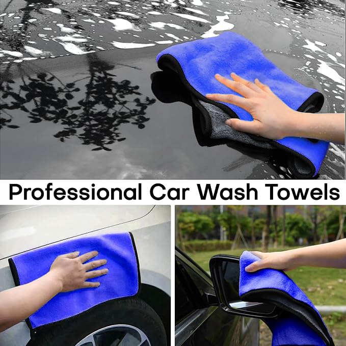 Hovom 3PCS Car Microfiber Towels, 23.62"×11.81" Lint-free Microfiber Towels for Cars Wash Drying, Super Absorbent Auto Cleaning Cloths, Reusable Washing & Detailing Towel, Car Cleaning Supplies (Blue)