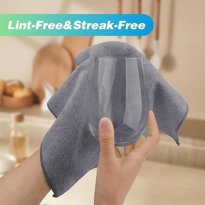 HOMEXCEL Grey Microfiber Cleaning Cloth, 24 Pack Absorbent Cleaning Rags, Lint-Free, Streak-Free Cleaning Towels for Car Kitchen House, 12"X11"
