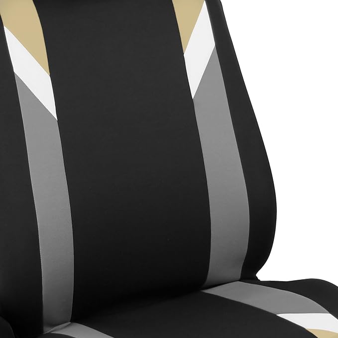 FH Group Front Set Cloth Car Seat Covers for Low Back Car Seats with Removable Headrest, Universal Fit, Airbag Compatible Seat Cover for SUV, Sedan, Van, Beige