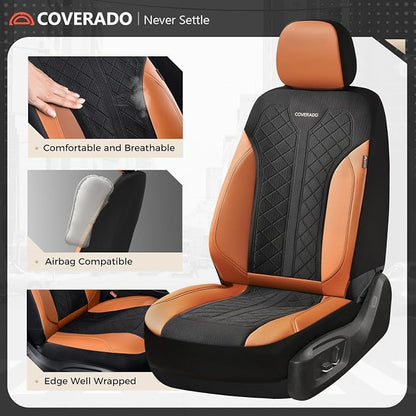 Coverado Seat Covers Front Seats, Leather Automotive Seat Covers 2-Pack, Mesh Breathable Auto Seat Protectors, Driver Seat Covers Universal Fit for SUV, Truck, Vans, Sedan