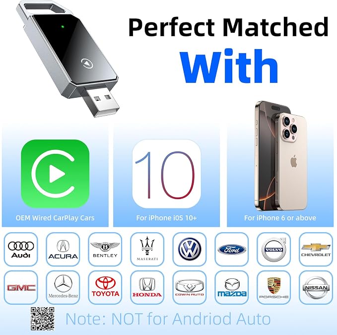 Wireless Carplay Adapter for iPhone Apple, 2026 Mini CarPlay Dongle, Plug & Play, No Delay, Convert Wired to Wireless Bluetooth Apple Carplay, with USB&USB-C, for iOS 10+ and 2016+ Cars,black1