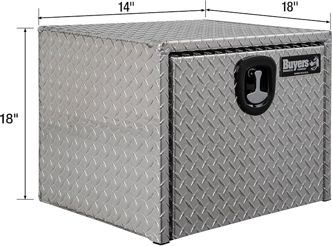Buyers Products 1705102 Diamond Tread Aluminum Underbody Truck Tool Box, 18 x 18 x 14, Made in USA, .100 in. Thick, Corrosion-Resistant, Locking Compression Latch – Secure Storage for Work Trucks
