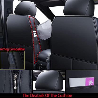 Huidasource Grand Cherokee Seat Covers, Waterproof Leather Customized Car Seat Cushion Covers, Full Set Seat Protector Compatible with Grand Cherokee 2011-2022, (5 Pcs Full Set/Black&Blue)