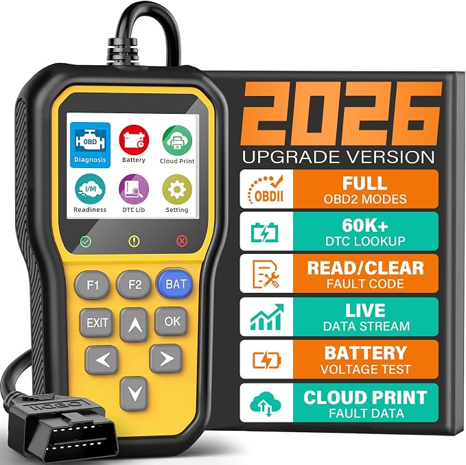 BluSon YM319 OBD2 Scanner Diagnostic Tool with Battery Tester, Check Engine Fault Code Reader with Live Data, Cloud Printing, DTC Lookup, Freeze Frame, Scan Tool for All OBDII Protocol Cars Since 1996
