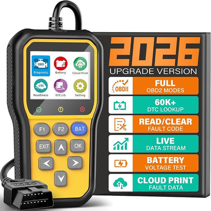 BluSon YM319 OBD2 Scanner Diagnostic Tool with Battery Tester, Check Engine Fault Code Reader with Live Data, Cloud Printing, DTC Lookup, Freeze Frame, Scan Tool for All OBDII Protocol Cars Since 1996