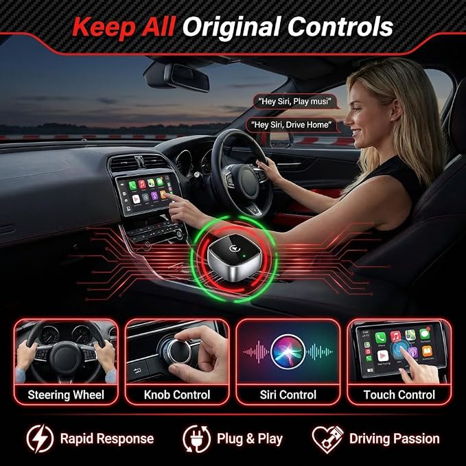 Mini Wireless CarPlay Adapter & Android Auto Adapter, Dual USB-A/Type-C Plug & Play, Ultra-Low Latency Fast Pairing, Compatible with 1500+ Cars & iPhone/Android