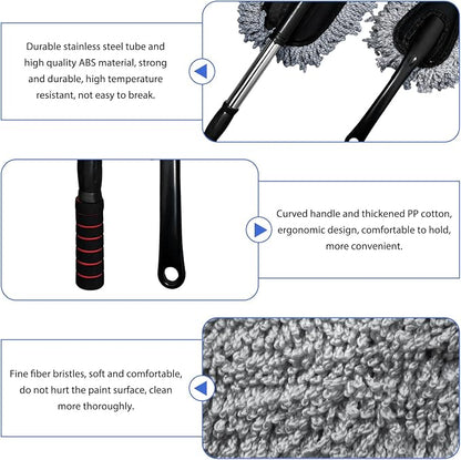 2 PCS Microfiber Car Dusters, Scratch Free Auto Exterior Dust Brust Set with Extendable Duster, Multipurpose Soft Brushes Dusting Supplies for Cars Trucks SUVs Motorcycles (Gray)
