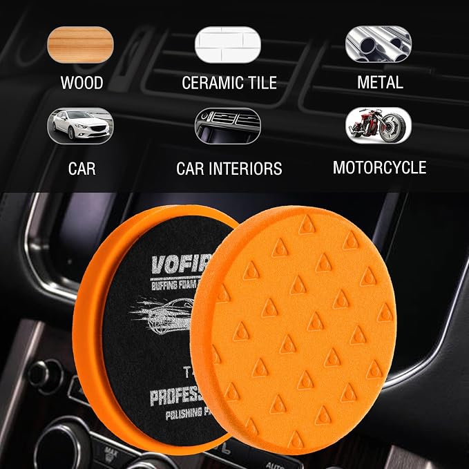 3 Pcs Polishing Pad, Orange Heacy Cut Buffing Pads, 5.5 Inch Face for 5 Inch 125mm Backing Plate Compound Buffing Sponge Pads for Car Buffer Boat Polisher Compounding, Polishing & Waxing