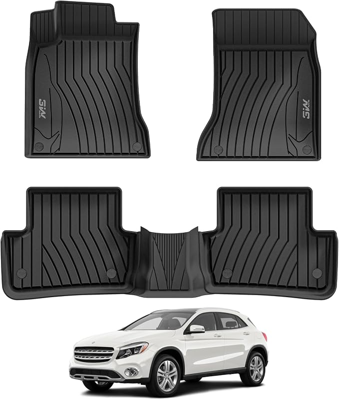 3W Floor Mats for Mercedes Benz GLA 2015-2020 250/45 AMG, TPE All Weather Custom Fit Floor Liner for Benz GLA Accessories 1st and 2nd Row Full Set Car Mats Easy Clean, Black