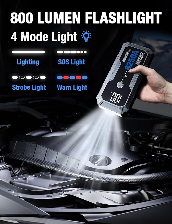8250A Jump Starter Battery Jump Starter Battery Pack (for All Gas or 10.0+L Diesel), 12V Potable Heavy Duty Car Jump Start with 60W Power Bank 24-Months Stand-by Time