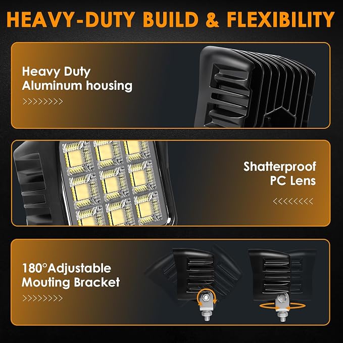 4.8Inch 288W 22000LM LED Tractor Light Bars, IP68 Waterproof Shockproof 12/24V LED Work Lights for Truck, 150° Flood Beam Off Road Light Bar for UTV ATV SXS and Heavy-Duty Equipment, 2PCS