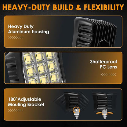 4.8Inch 288W 22000LM LED Tractor Light Bars, IP68 Waterproof Shockproof 12/24V LED Work Lights for Truck, 150° Flood Beam Off Road Light Bar for UTV ATV SXS and Heavy-Duty Equipment, 2PCS