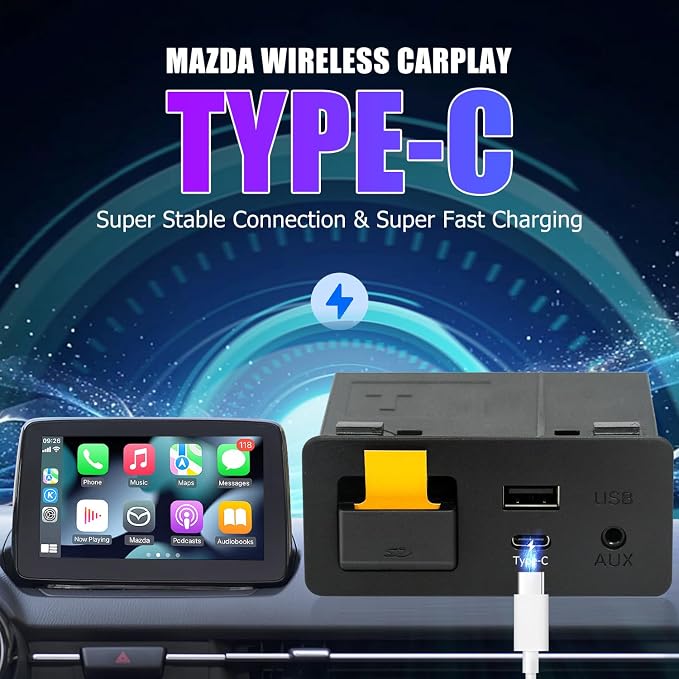 Mazda Type-C Wireless Carplay Retrofit Kit, TK78-66-9U0C OEM Media Hub to MZD Connect System, Compatible with Mazda 2/3/6/CX3/CX5/CX9/MX5 2015-2020 (Only Supporting Wireless Carplay, NO Android Auto)