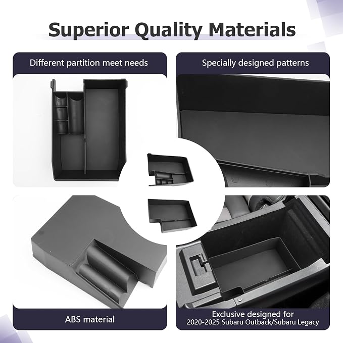 LUWU Outback 2020-2025/Legacy 2020-2025 Accessories Compatible with Subaru Outback/Legacy Center Console Organizer Armrest Console Storage Box Insert Tray ABS Material Black Coin Container 2-Pack