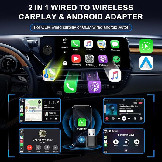 DUAIU Wireless CarPlay Adapter for iPhone & Android Auto – Mini Plug & Play Car Play No Delay, Dual-Band 2.4G/5G, Auto Reconnect, Converts Wired to Wireless for 2018+ Cars, USB-A & USB-C