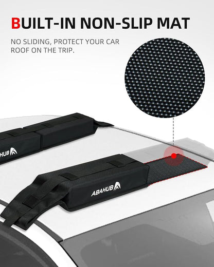 Abahub Soft Roof Rack Pads with 2 Tie Down Straps, 2 Tie Down Ropes, 2 Hood Loops and Storage Bag, for Surfboard, Kayak, Canoe, Heavy Duty Universal Car Roof Racks System